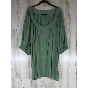 Arna York Collection Tunic Top Size 26/28 Green Viscose Scoop Neck 3/4 Sleeve